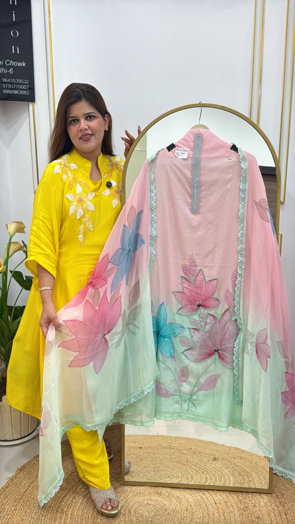 Premium Floral Mul Chanderi Unstitched Suit with Brush Paint & Peeta Work GF 300